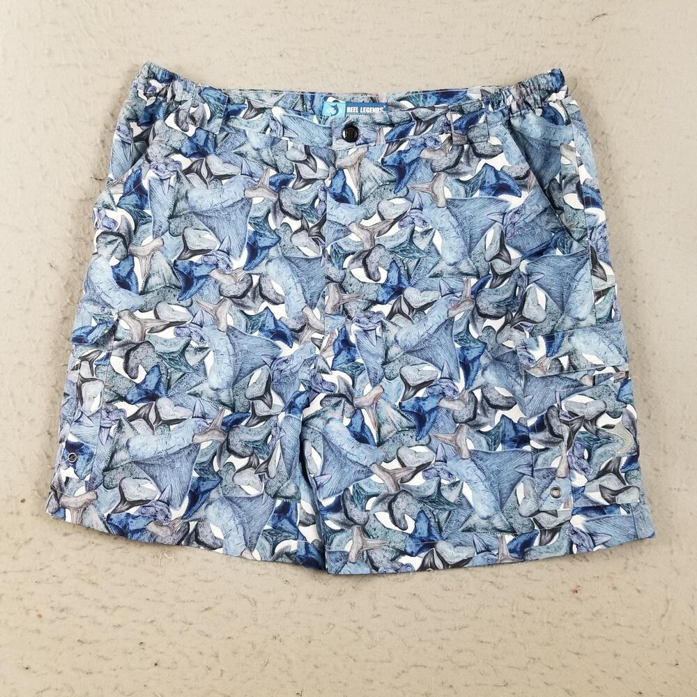 Reel Legends Shorts Mens XL Shark‎ Tooth Print Swim Trunks Fishing Beach